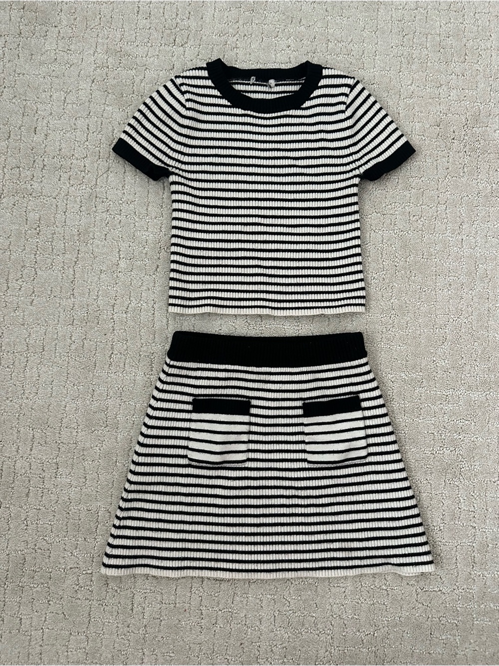 Habitual Black & White Striped Knit Top and Skirt Set